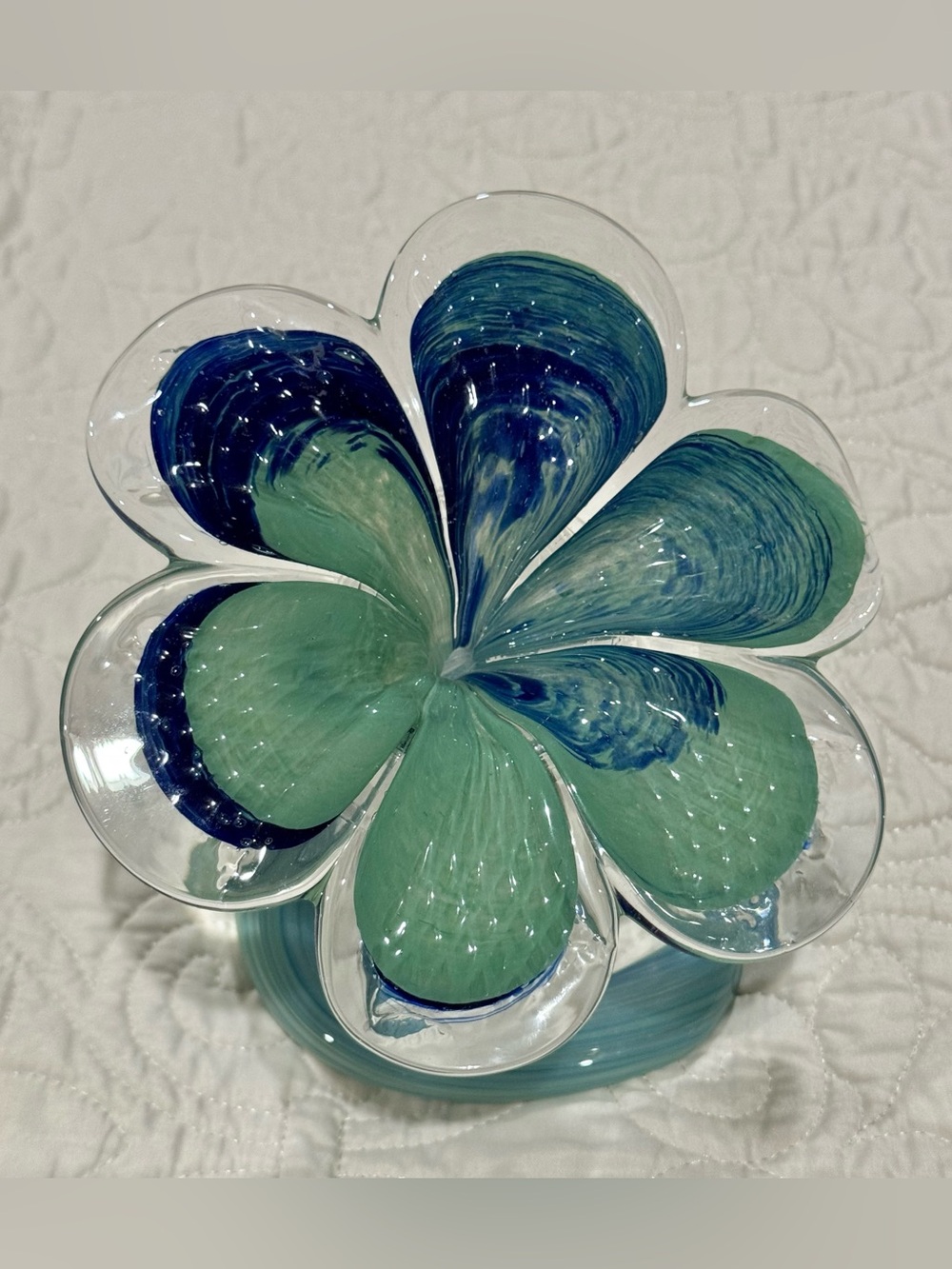Murano Art Glass Flower in Teal and Blue